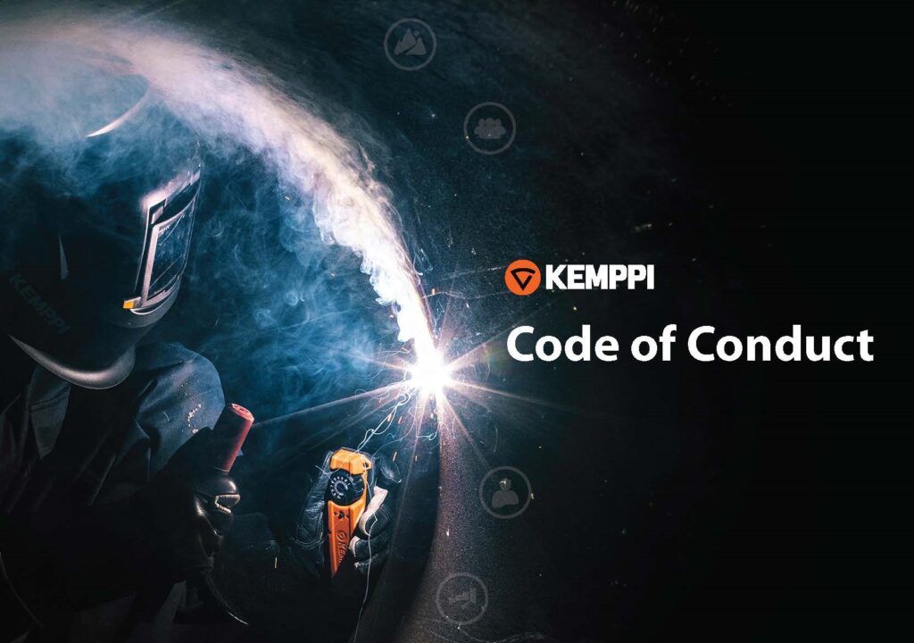 ? Kemppi Code of Conduct ? Yritysvastuu ja eettiset periaatteet ? Brändin mukainen viestintä ? Visuaalinen viestintä ja yritysohjeistus ? Monikielinen esitesuunnittelu ? Graafinen suunnittelu yrityksen arvoihin pohjautuen ? Selkeä ja helposti ymmärrettävä yritysohjeistus ? Yrityskulttuuri ja toimintaperiaatteet ? Kansainvälinen viestintämateriaali ? Yrityksen eettiset säännöt ja käytännöt