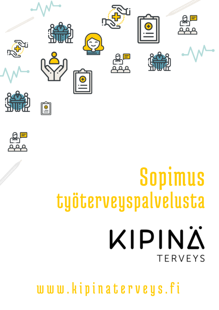 Mira Tevajärvi (Teva Design) suunnitteli Kipinä Terveyden asiakaslähtöiset työterveyspalvelupaketit, infograafit ja sopimuspohjat. Erottuva ja selkeä visuaalinen ilme tukee asiakkaita valinnoissa.